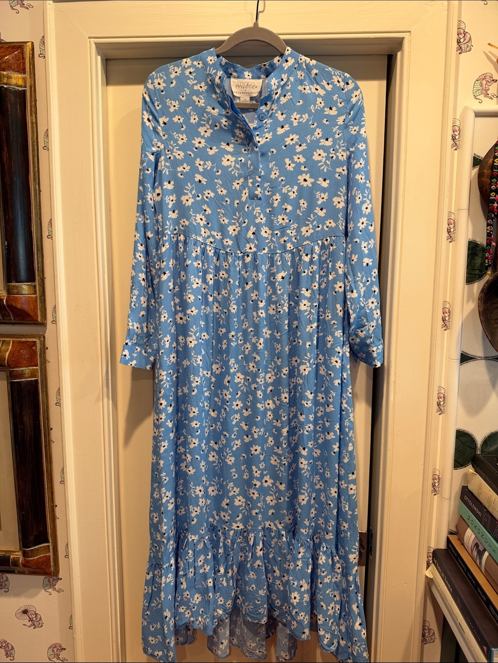 Anthropologie Blue Floral Button-Front Maxi Dress